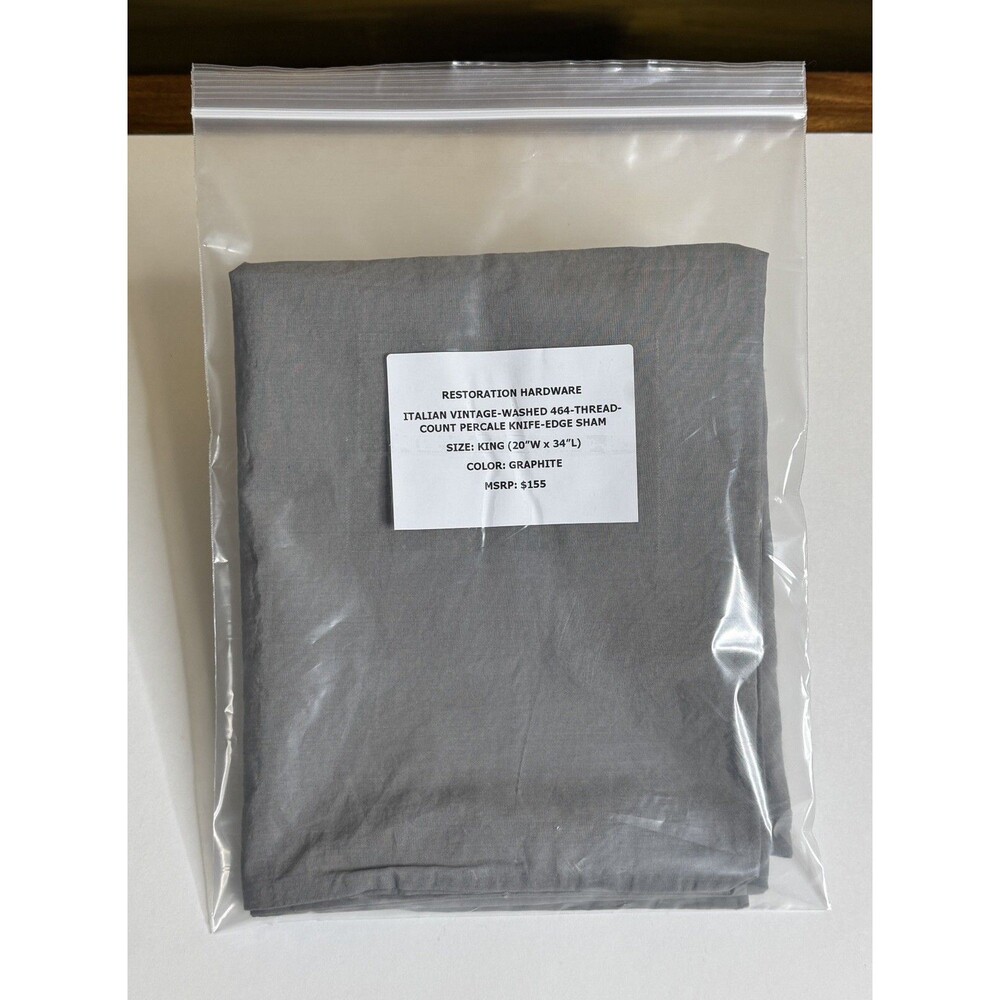 Restoration Hardware Italian Vintage-Washed 464 Percale King Sham Graphite